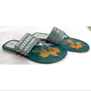 Glam Souls unique beaded blue & pink leather beautiful unique sandals size 9